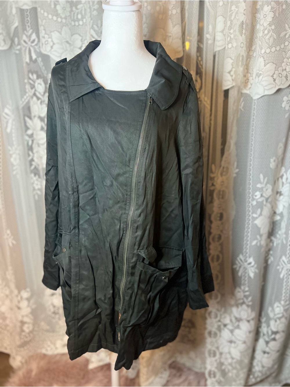 Kismet Army Green Asymmetrical Zip Utility Jacket Plus Size XXL